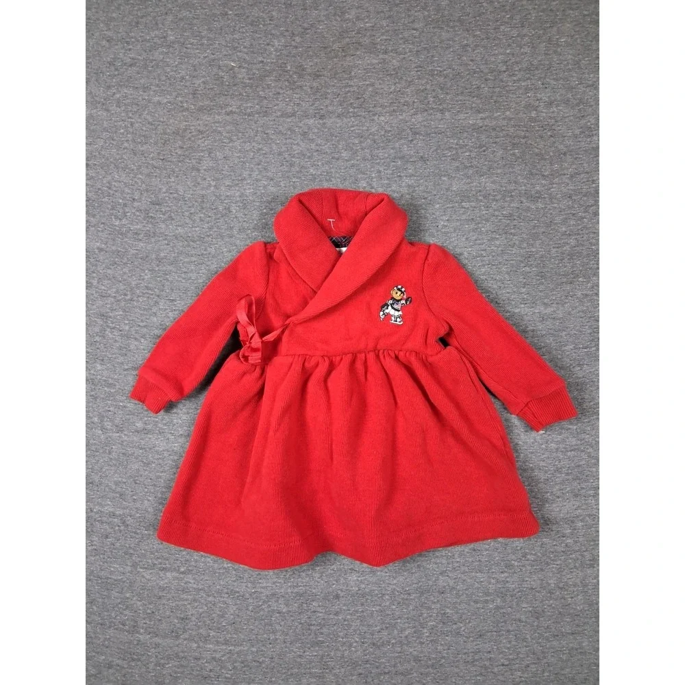Ralph Lauren Baby Dress 9 Month Red Knit‎ Wrap Polo Bear Skating Preppy Holiday